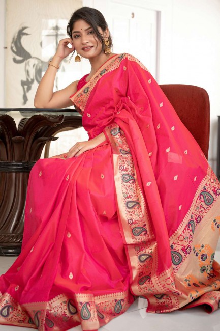 Banarasi Saree in Dark pink Banarasi silk with Nakshi,weaving