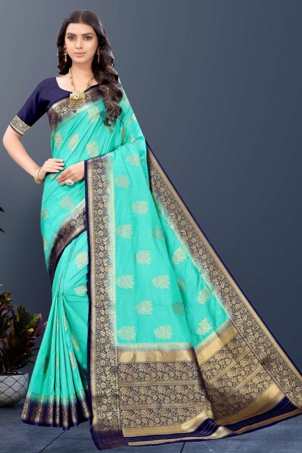 South Indian Saree in Sky blue Weaving Silk