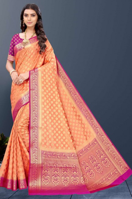 Orange Weaving Silk South Indian Saree