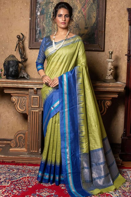 Mehndi Zari Raw silk South Indian Saree