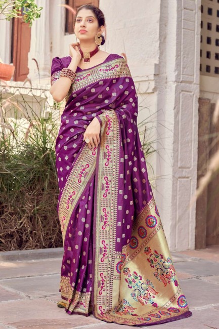 Saree in Weaving Silk Purple