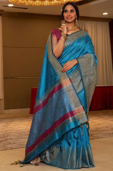 Banarasi Saree in Firozi Raw silk with Weaving