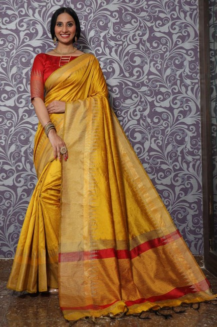 Yellow Banarasi Saree in Weaving Raw silk