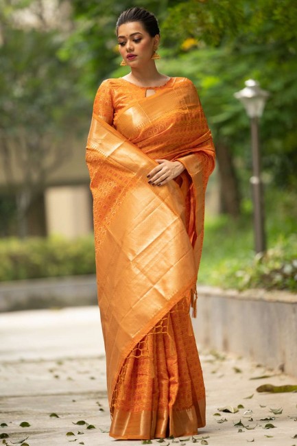 Zari Banarasi Saree in Mustard Banarasi silk