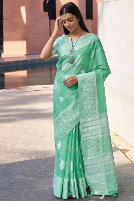 Rama  Thread,weaving Linen South Indian Saree
