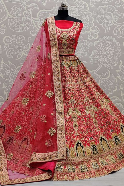 Embroidered Pink Wedding Lehenga Choli in Silk
