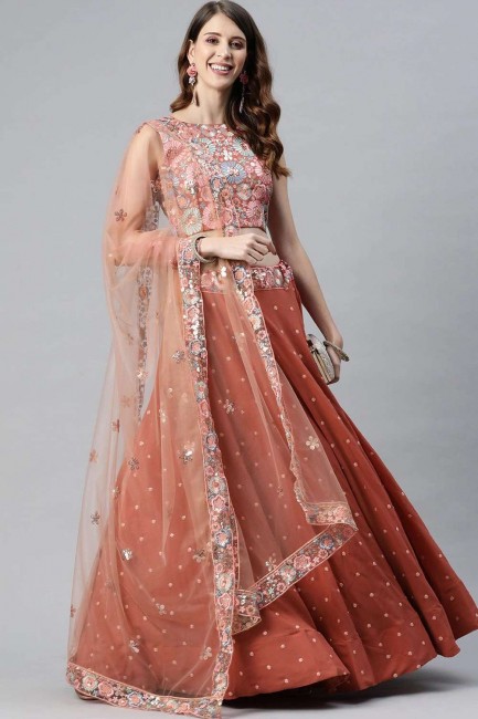 Embroidered Cotton Party Lehenga Choli in peach 