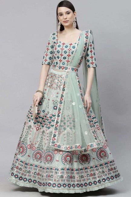 Pista Party Lehenga Choli in Embroidered Georgette
