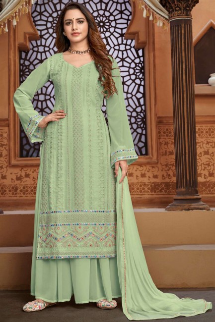 Mehndi  Sharara Suit in Faux georgette with Embroidered
