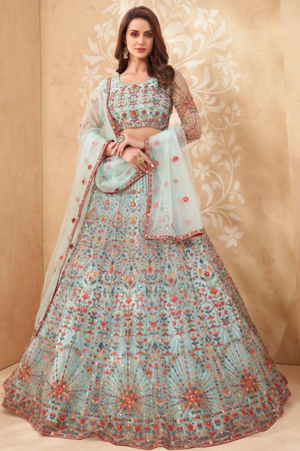Net Party Lehenga Choli with Embroidered