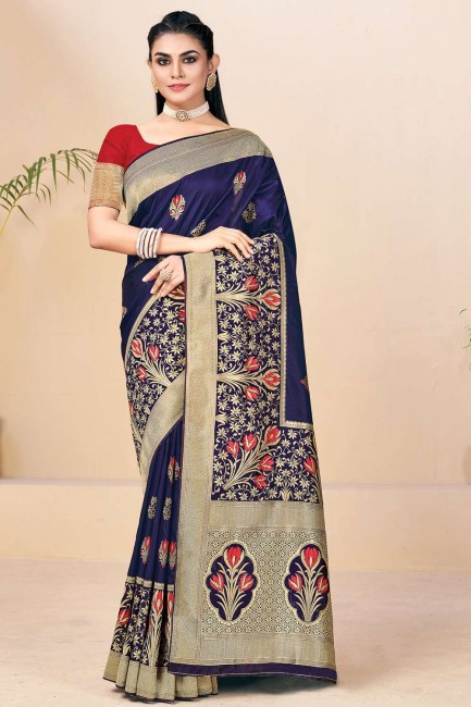 Blue Banarasi Saree in Banarasi silk with Weaving