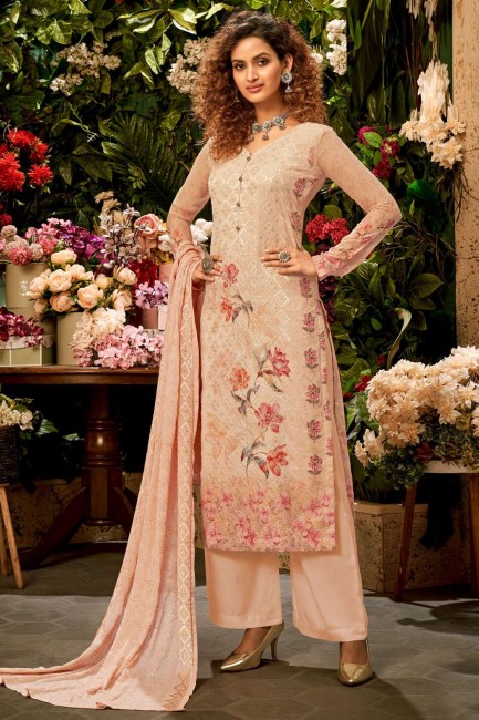 Peach Palazzo Suit in Embroidered Georgette and viscose
