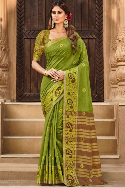 Green Saree in Weaving Cotton