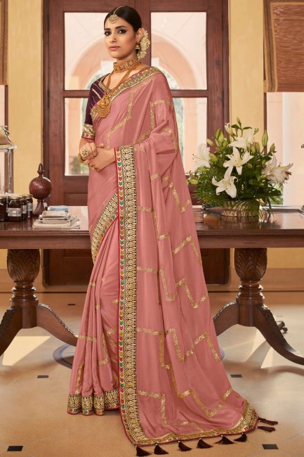 Lace Saree in Pink Crepe and silk