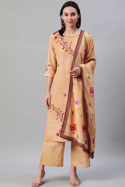 Crepe Palazzo Suit with Digital print in Yellow