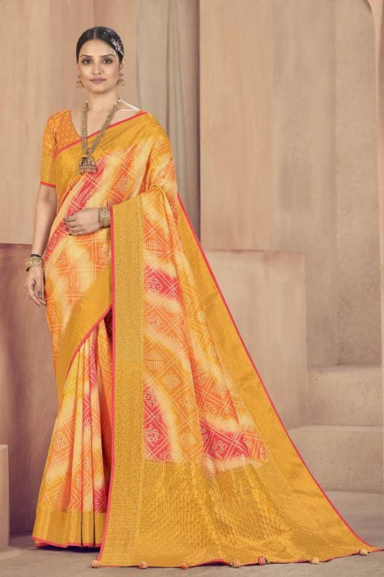 Patola silk South Indian Saree in Orange with Sequins