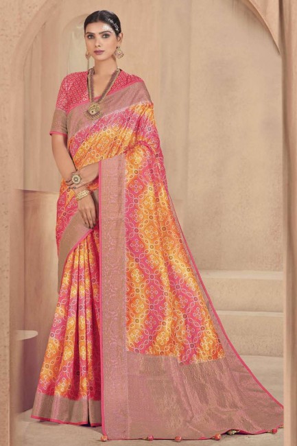 Pink South Indian Saree in Patola silk with Sequins