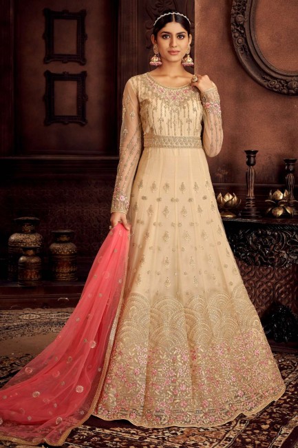 Chikoo Butterfly Net anarkali suit with Designer Heavy Embroidery Work
