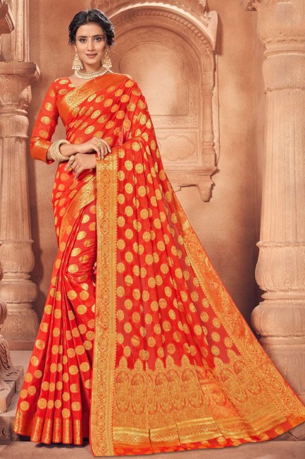Orange Chiffon Designer Weaving Work saree with Blouse