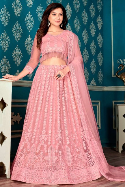 Pink Lehenga Choli in Designer Heavy Embroidery,Diamond Work Net
