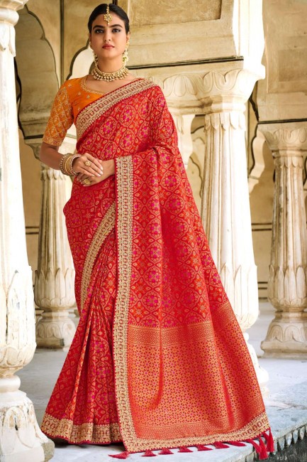 South indian saree in Red Dola Silk with Weaving Rich Pallu,Blouse 