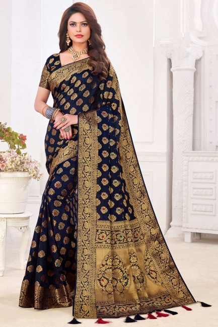 Wevon Designer Rich Pallu Soft Silk Blue South indian saree Blouse