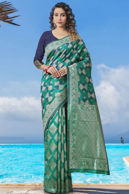 Heavy Wevon Designer saree in Rama Lichi Silk