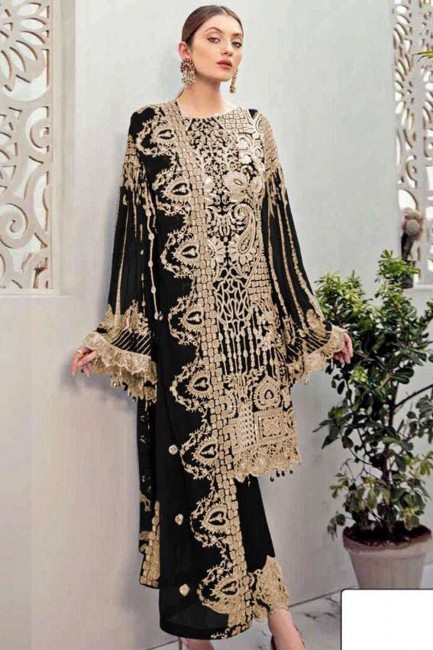 Faux Georgette Designer Heavy Embroidery Work Black pakistani Salwar Kameez with Faux Georgette Dupatta