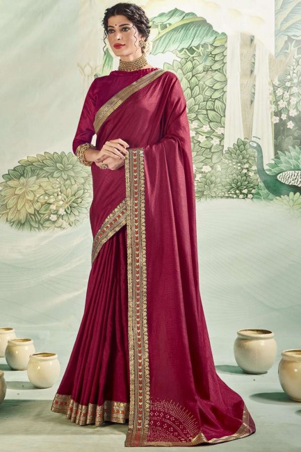 Sarovski Butta Designer saree in Maroon Vichitra Silk