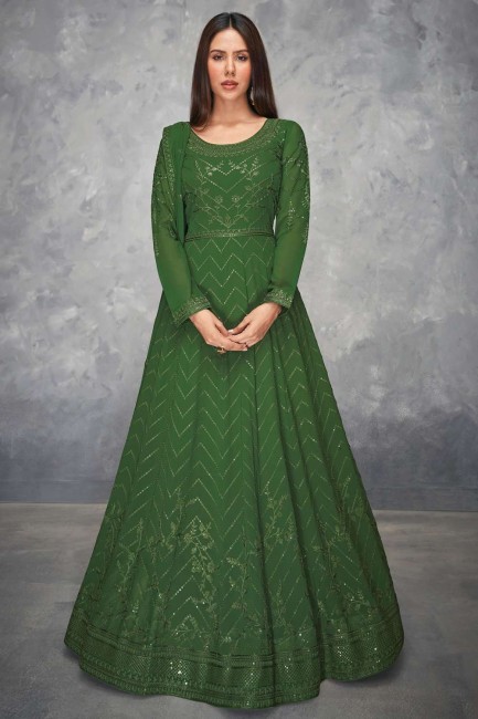 Heavy Sequance Embroidery Work Georgette anarkali suit in Green