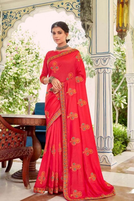 Pink Vichitra Silk saree with Butta Thread Embroidery Work