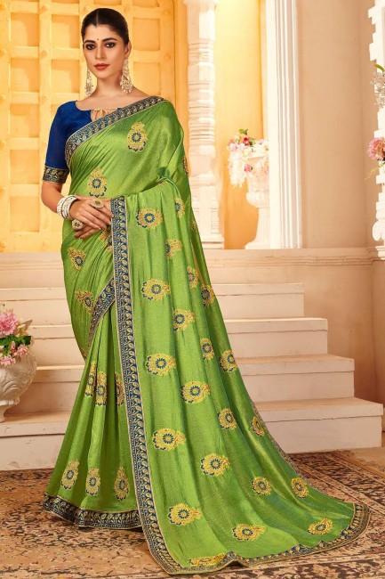 P.C.Vichitra Silk saree in Green with Heavy Butta Embroidery,Stone Work
