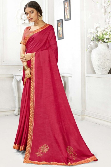 Pink Swarovski Butta Designer saree in Vichitra Silk