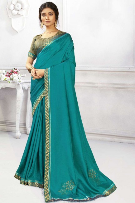 Vichitra Silk saree with Swarovski Butta Designer in Blue