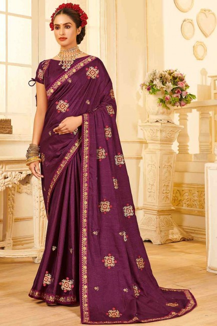 Purple Butta Thread Embroidery Work C.P.Vichitra Silk saree