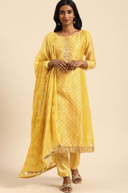 salwar kameez in Yellow Modal Chanderi with Gota Work