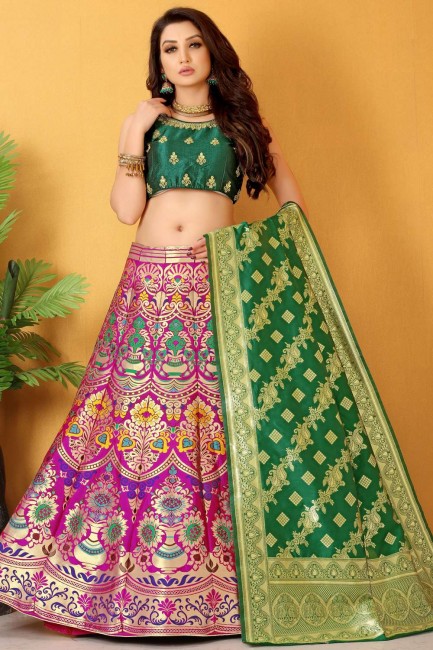 Purple Banarasi Silk Wevon Designer,Embroidery,Sarvoski Work Lehenga Choli with Banarasi Silk Dupatta