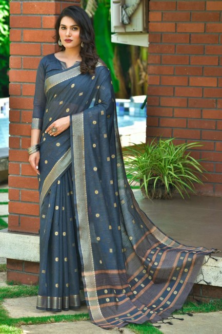 Grey saree in Resham Wevon Designer Sambalpuri Cotton