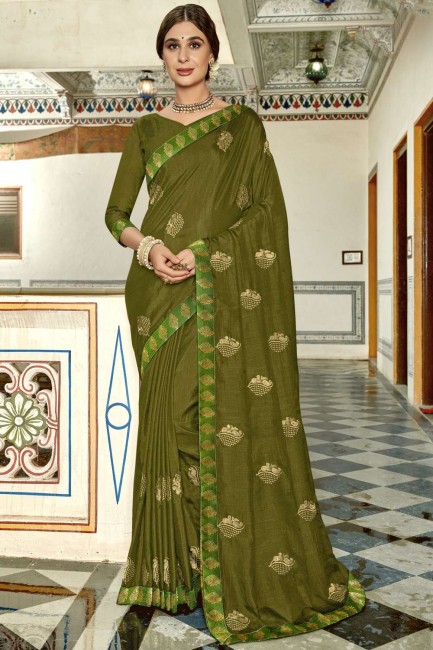 Vichitra Silk saree with Designer Jari Embroidery Work in Mahendi