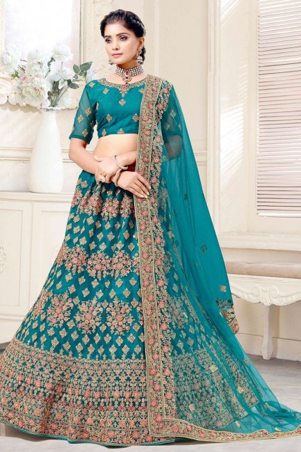 Sky Blue Dori,Thread Embroidery,Diamond Work Wedding Lehenga Choli in Net
