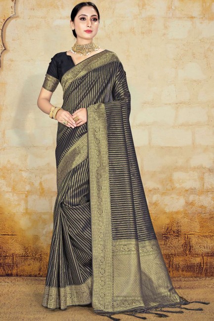 Black saree in Heavy Weaving Designer Work Organza