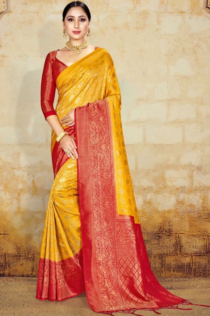 Yellow South indian saree in Art Silk with Heavy Weaving Designer Work