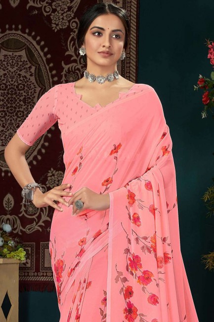 Art Silk saree with Designer Printed in Pink