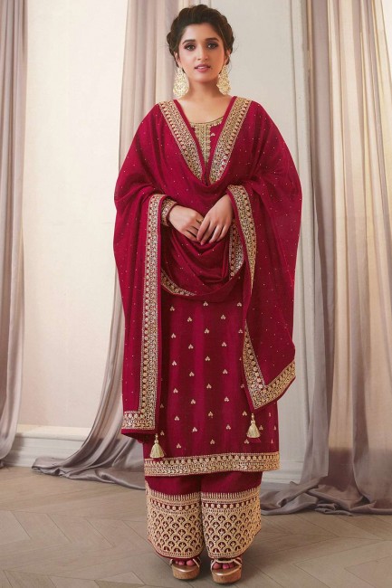 Georgette Eid Palazzo Suit with Embroidered in Red