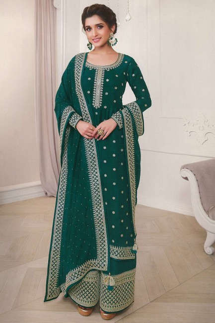 Georgette Eid Palazzo Suit with Embroidered in Rama