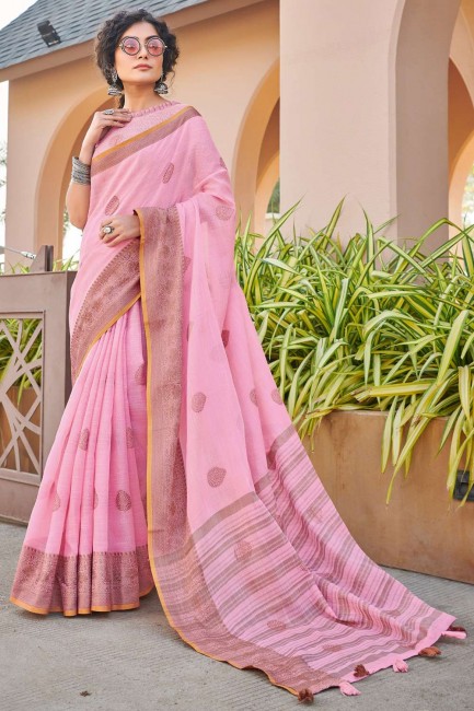 Cotton Weaving Saree in Pink with Blouse