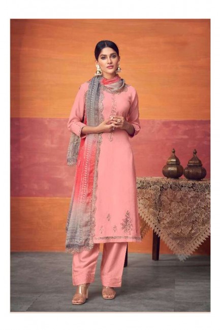 Muslin Eid Salwar Kameez with Digital print in Pink