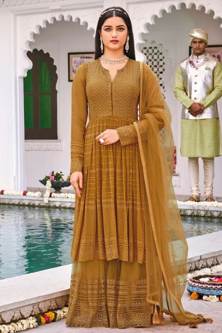 Georgette Eid Sharara Suit with Embroidered in Golden