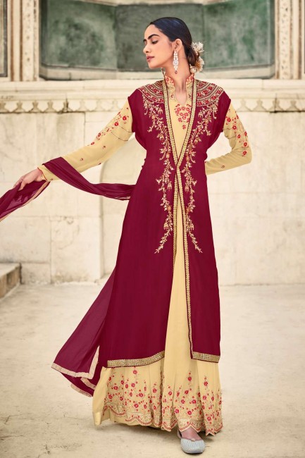 Maroon Eid Anarkali Suit in Faux georgette with Embroidered