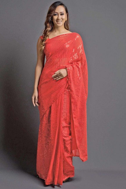 Georgette Saree with Embroidered in Gajari